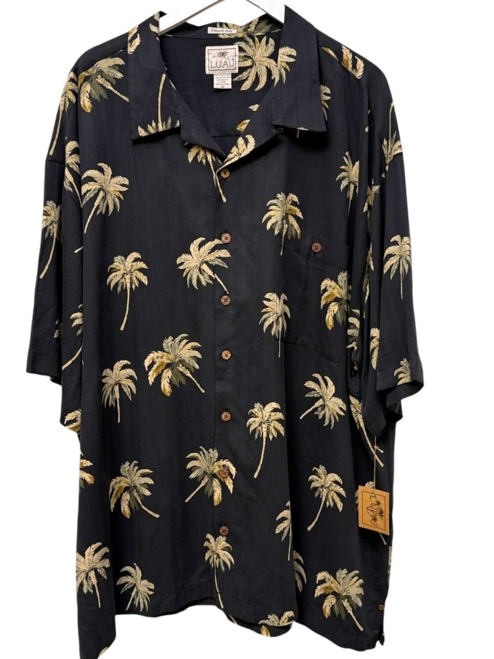 Vintage Luau 100% Silk Hawaiian Shirt Mens Size 3X Black Palm Trees Big Tall NWT